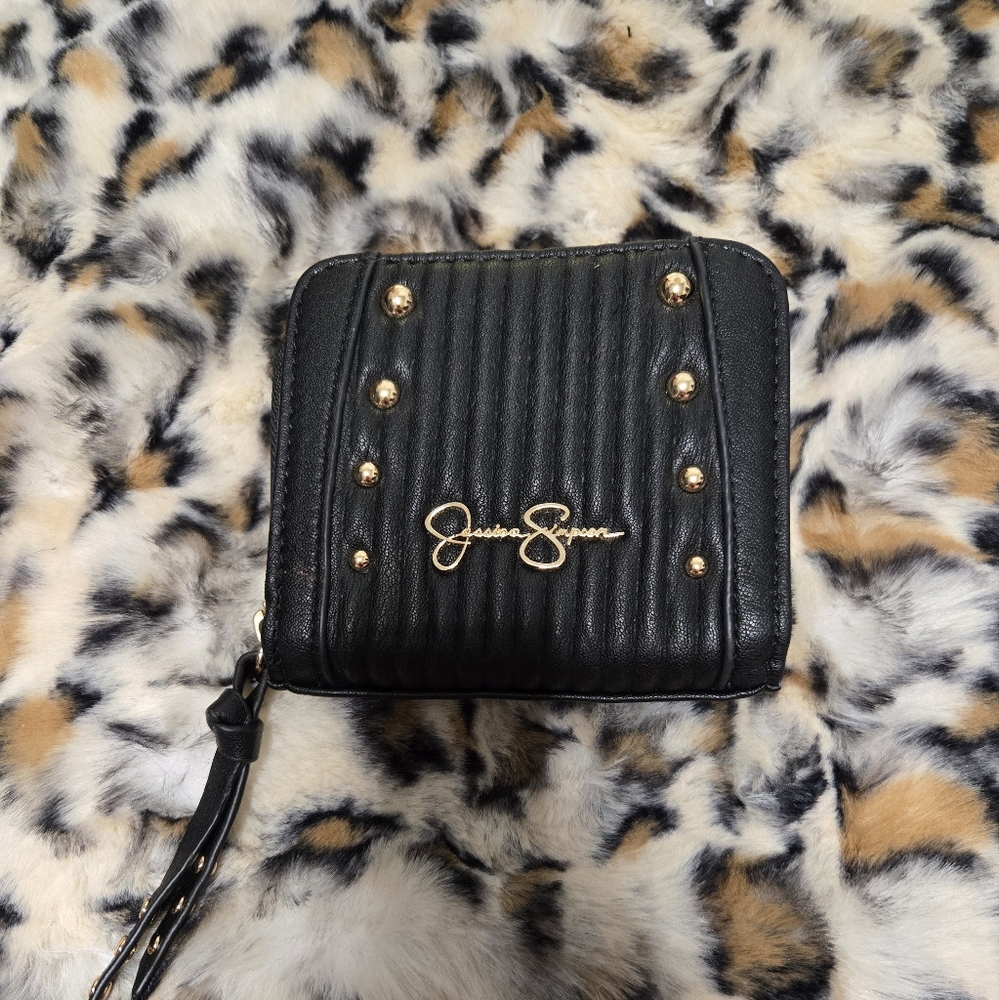 Jessica Simpson small black wallet with gold details